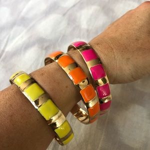 Orange, pink and yellow enamel bangle bracelet set